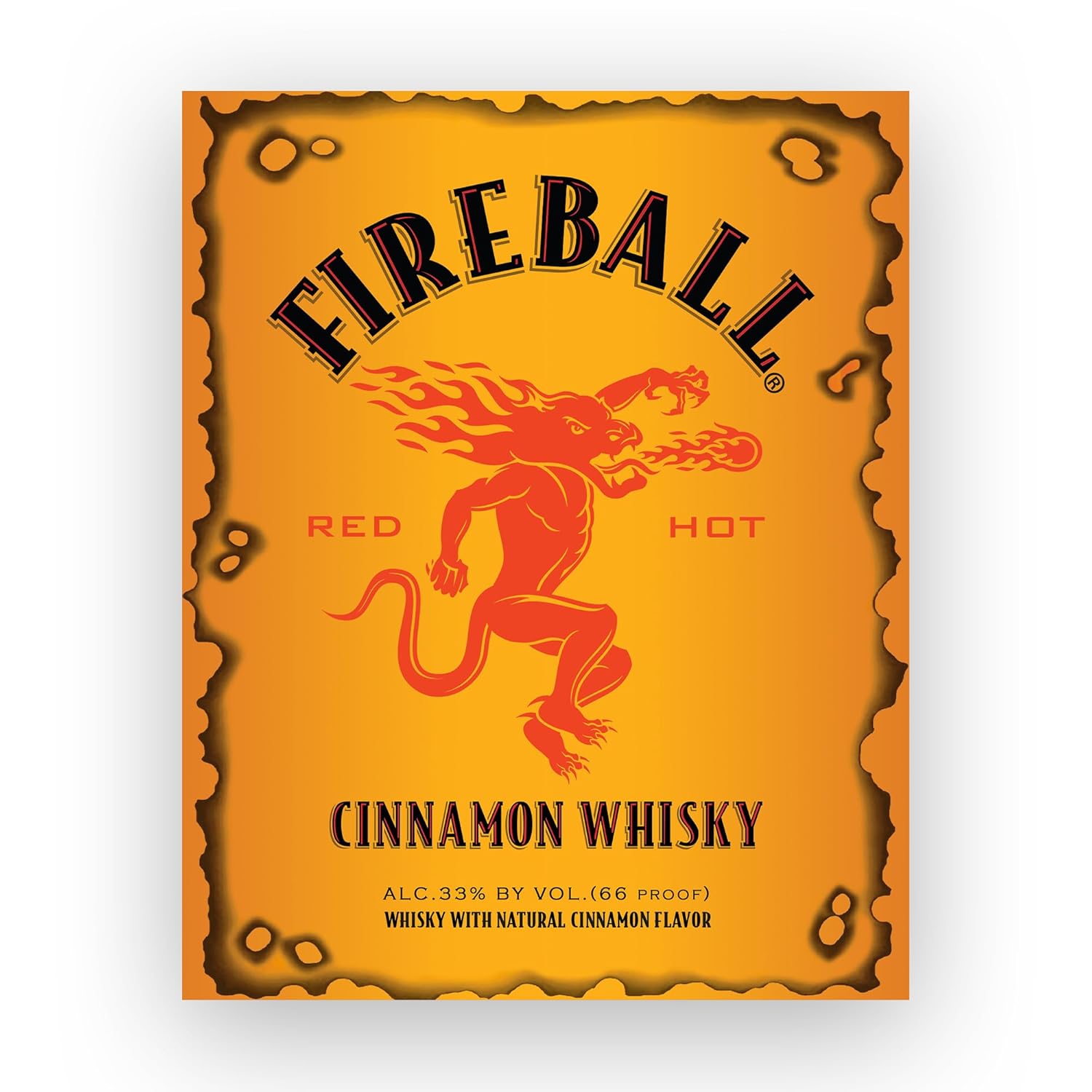 Fireball – Red Hot Whisky- Funny Bar Wall Sign, Retro Liquor Replica Sign Photo Wall Art Print, Ideal Wall Decor for Home Decor, Pub & Man Cave