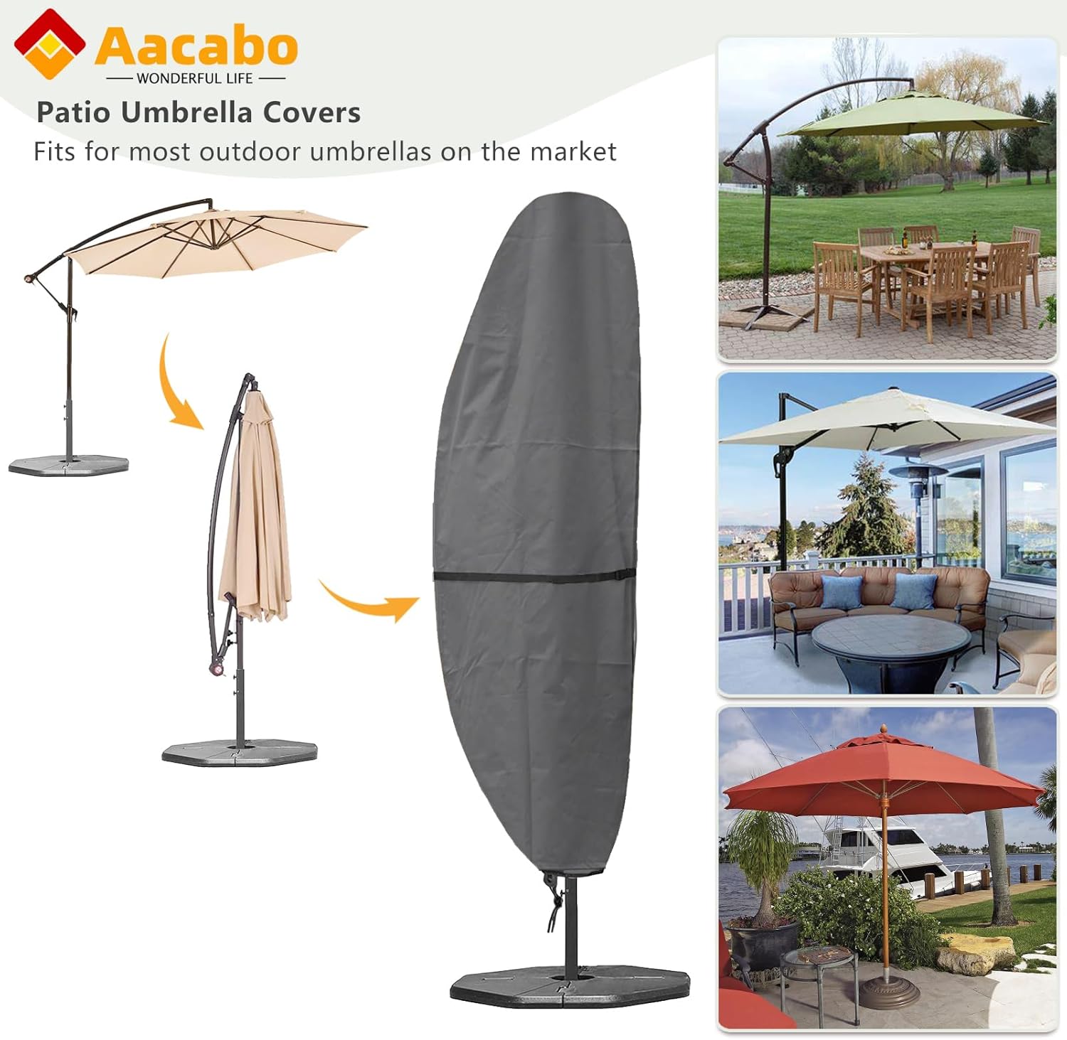 Aacabo Funda de sombrilla de plátano con cremallera para sombrillas voladizas de 9 a 13 pies, cubiertas de sombrilla de patio, fundas impermeables