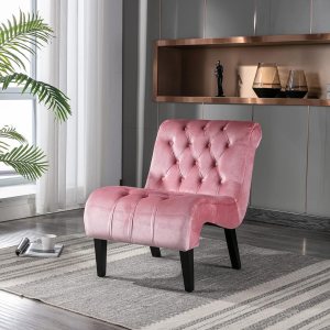 KINFFICT Sillón decorativo de terciopelo para sala de estar, silla de ocio moderna con respaldo copetudo, silla auxiliar sin brazos para interiores, KINFFICT Sillón decorativo de terciopelo para sala de estar, silla de ocio moderna con respaldo copetudo, silla auxiliar sin brazos para interiores,