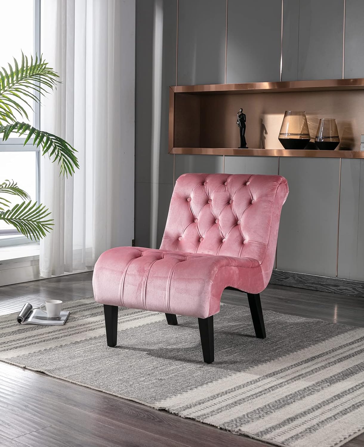 KINFFICT Sillón decorativo de terciopelo para sala de estar, silla de ocio moderna con respaldo copetudo, silla auxiliar sin brazos para interiores,