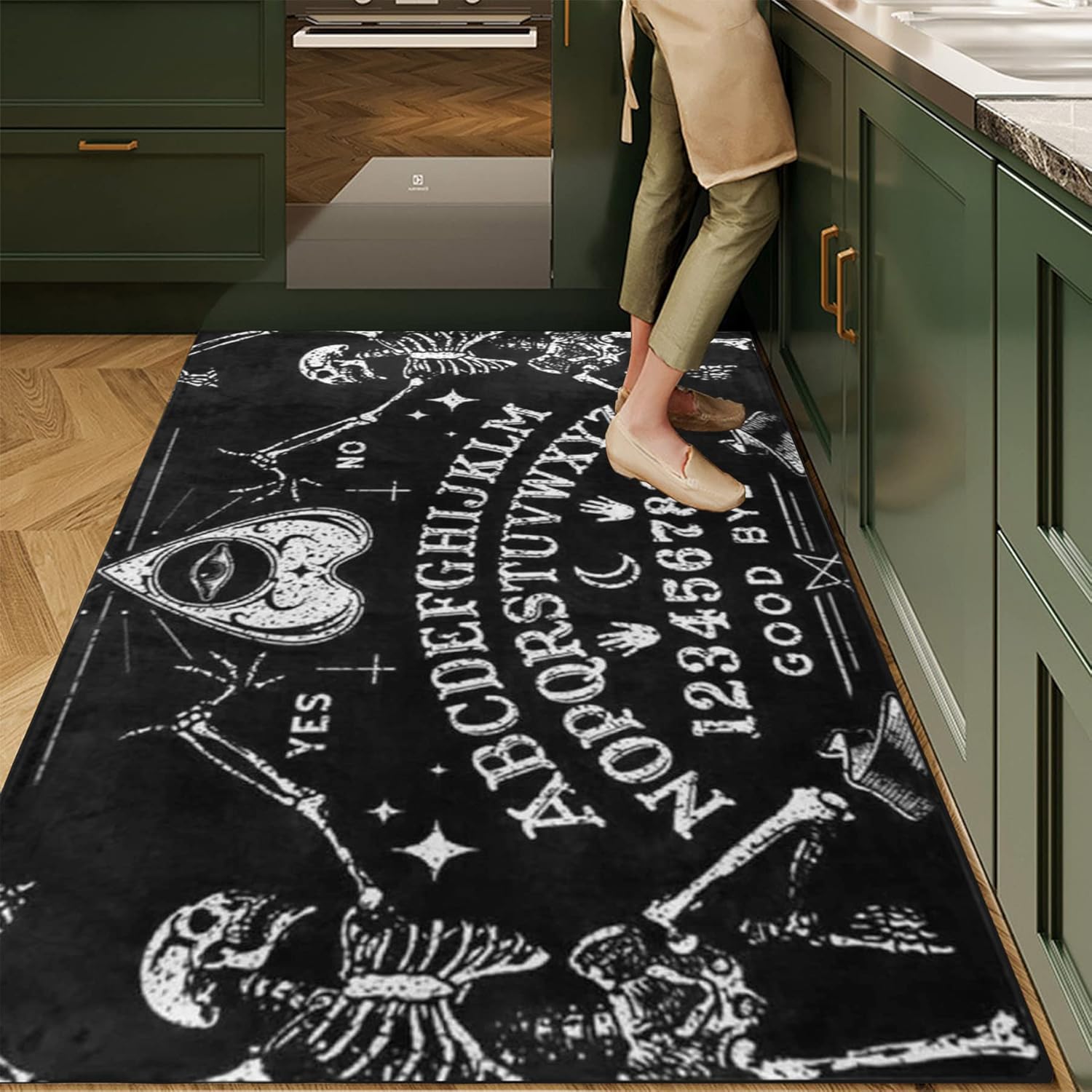 Alfombra suave para interiores, alfombra vintage de esqueleto, tablero mágico de Ouija, negro, antideslizante, para sofá, sala de estar, dormitorio,