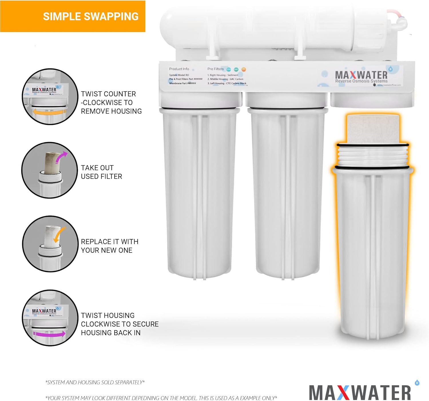 Max Water  Paquete de 18 filtros de agua de sedimentos  10 micras, alta capacidad  2.5 pulgadas x 10 pulgadas  Filtración del sistema de ósmosis