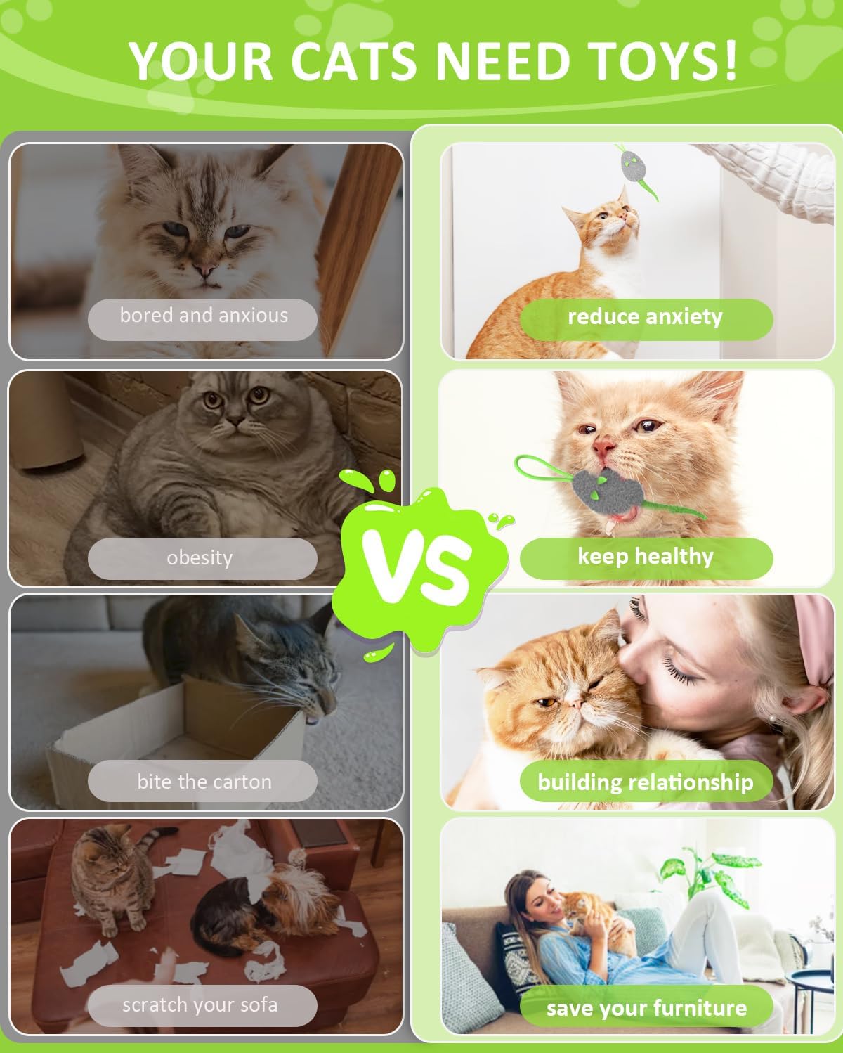 Juguete recargable para gatos activado por movimiento con coloridos ratones rebotantes, cuerda elástica y plumas, para gatos y gatitos de interior
