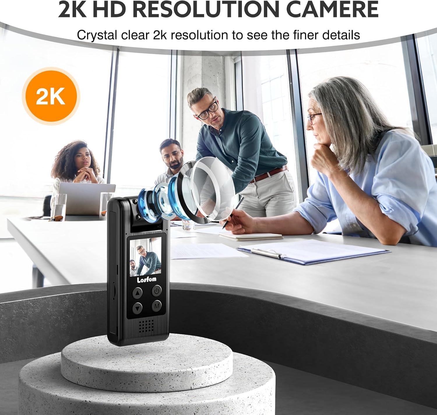 Losfom Z07 2K 64GB Body Worn Camera, 1440P HD Cámara corporal con lente giratoria, cámara montada en el cuerpo con visión nocturna, lente giratoria