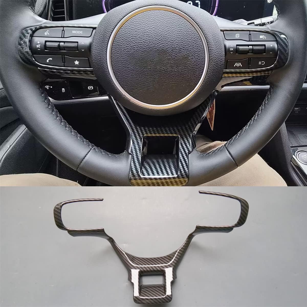 Accesorios de cubierta de volante con impresión de fibra de carbono para KIA Sportage 2023 K5 GT 2021 2022 2023 (impresión de fibra de carbono)