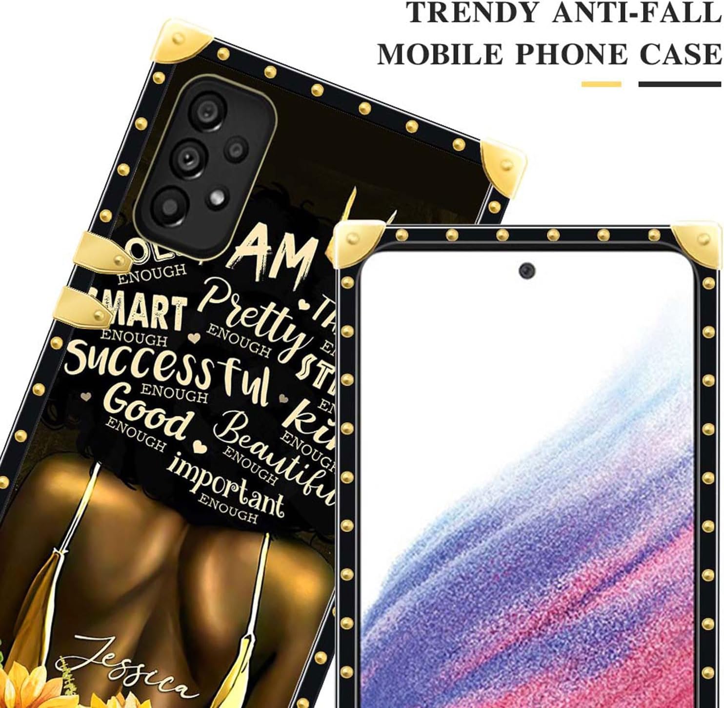 CARLOCA Funda compatible con Samsung Galaxy A53 5G, diseño de girasol, negro, dorado, de lujo, suave TPU duro, a prueba de golpes, protector para