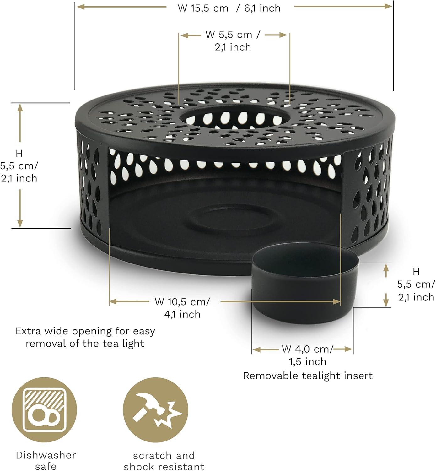 Creano Black Stainless Steel Tea Warmer with Tea Light Holder – Tea Cosy – Stable Not Rattling – Rechaud Suitable for All Teapots