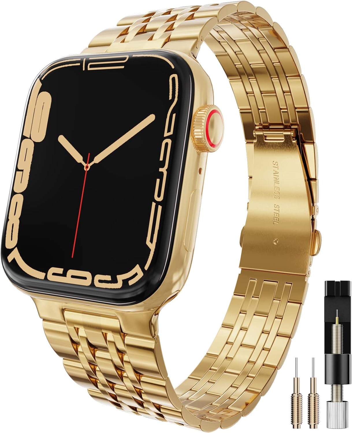 Miimall for Apple Watch 49mm45mm44mm42mm41mm40mm38mm Bands with Stainless Steel Metal Wristband Straps Band Women Men for Apple Watch