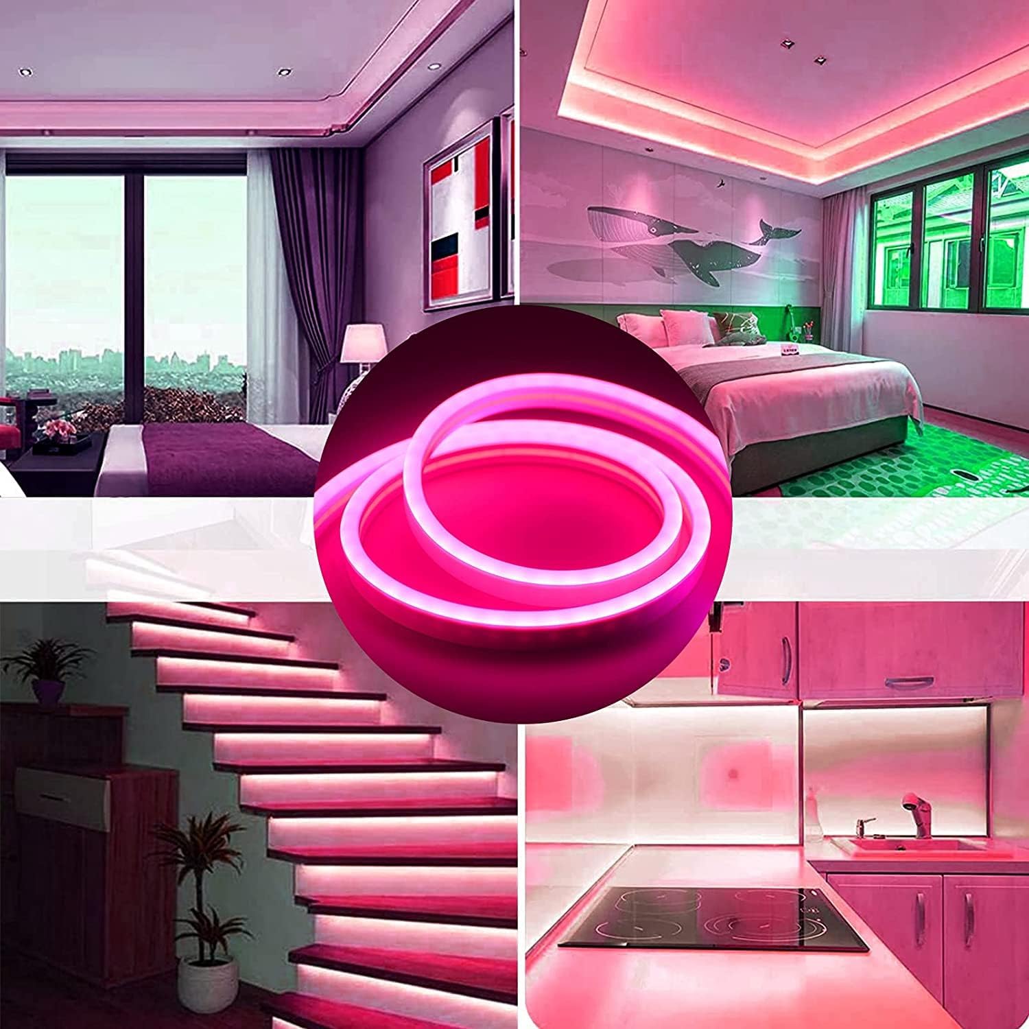 GUPUP Tira de luces de neón con kit de fuente de alimentación y adaptador de cargador de luces LED, tira de luces LED de 16.4 pies para dormitorio y