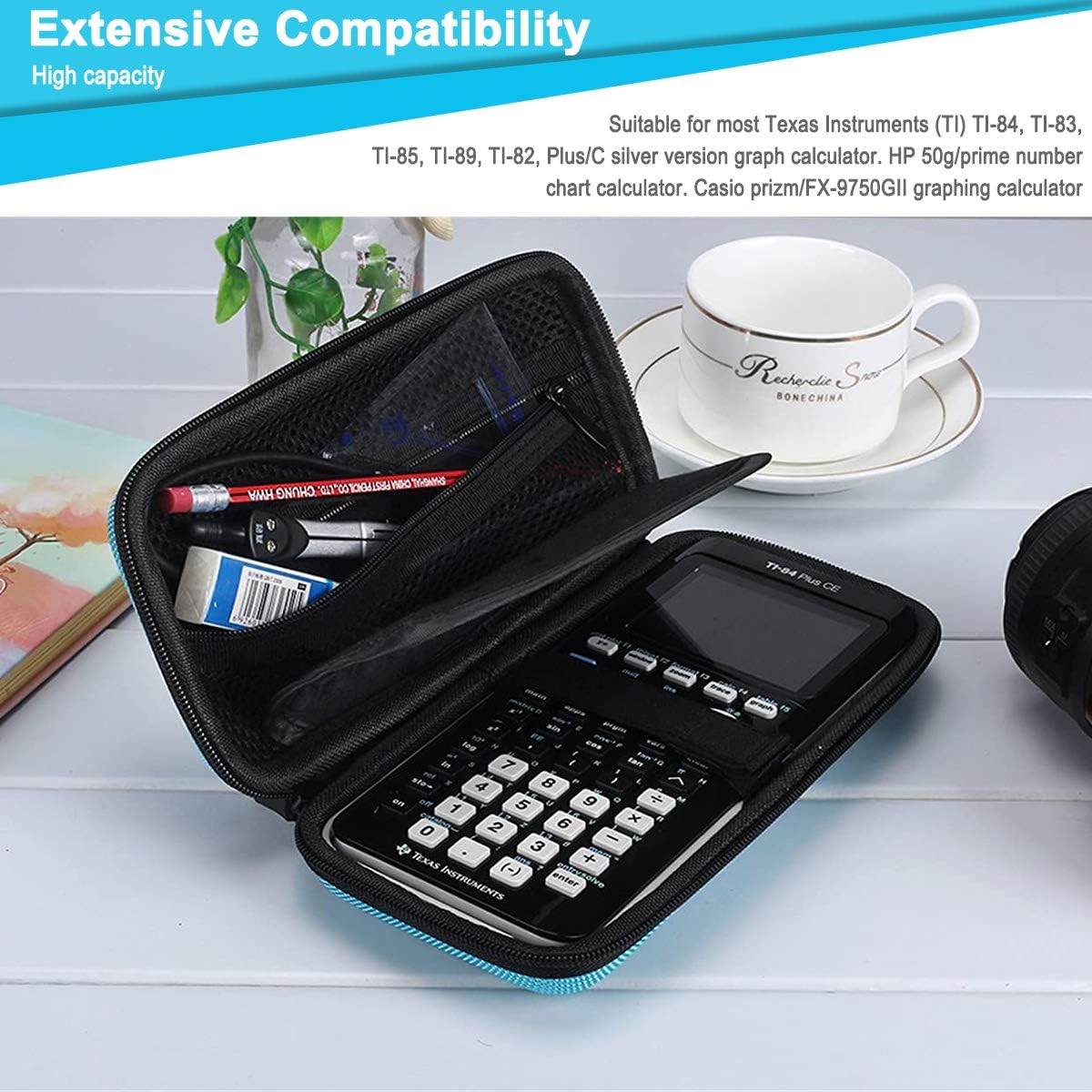 Xberstar, estuche duro de EVA para guardar y transportar calculadora gráfica de Texas Instruments y otros elementos TI-84  83  Plus CE, estuche de