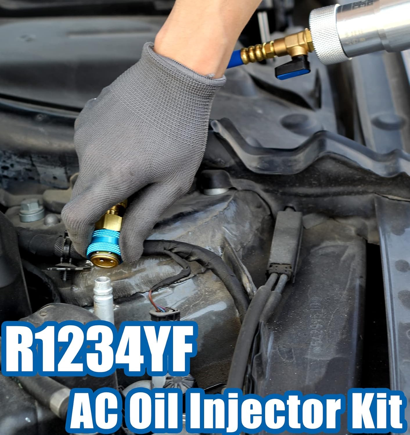 Kit de inyector de tinte de aceite CA para sistema R1234YF R134A con 2 acopladores rápidos 2 comprobadores de aceite taza de medición de 2 onzas