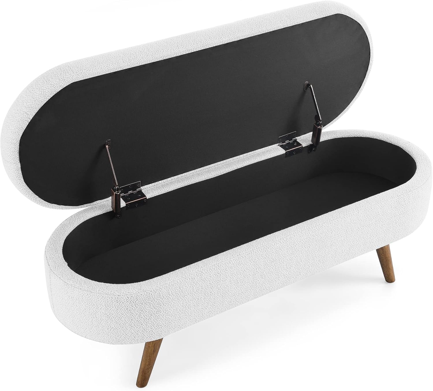 Linen Upholstery Tufted Storage Bench Ottoman for End of Bed Home Entryway Living Space, Soft Padded Oval Storage&Bench Footstool with Rubber Wood