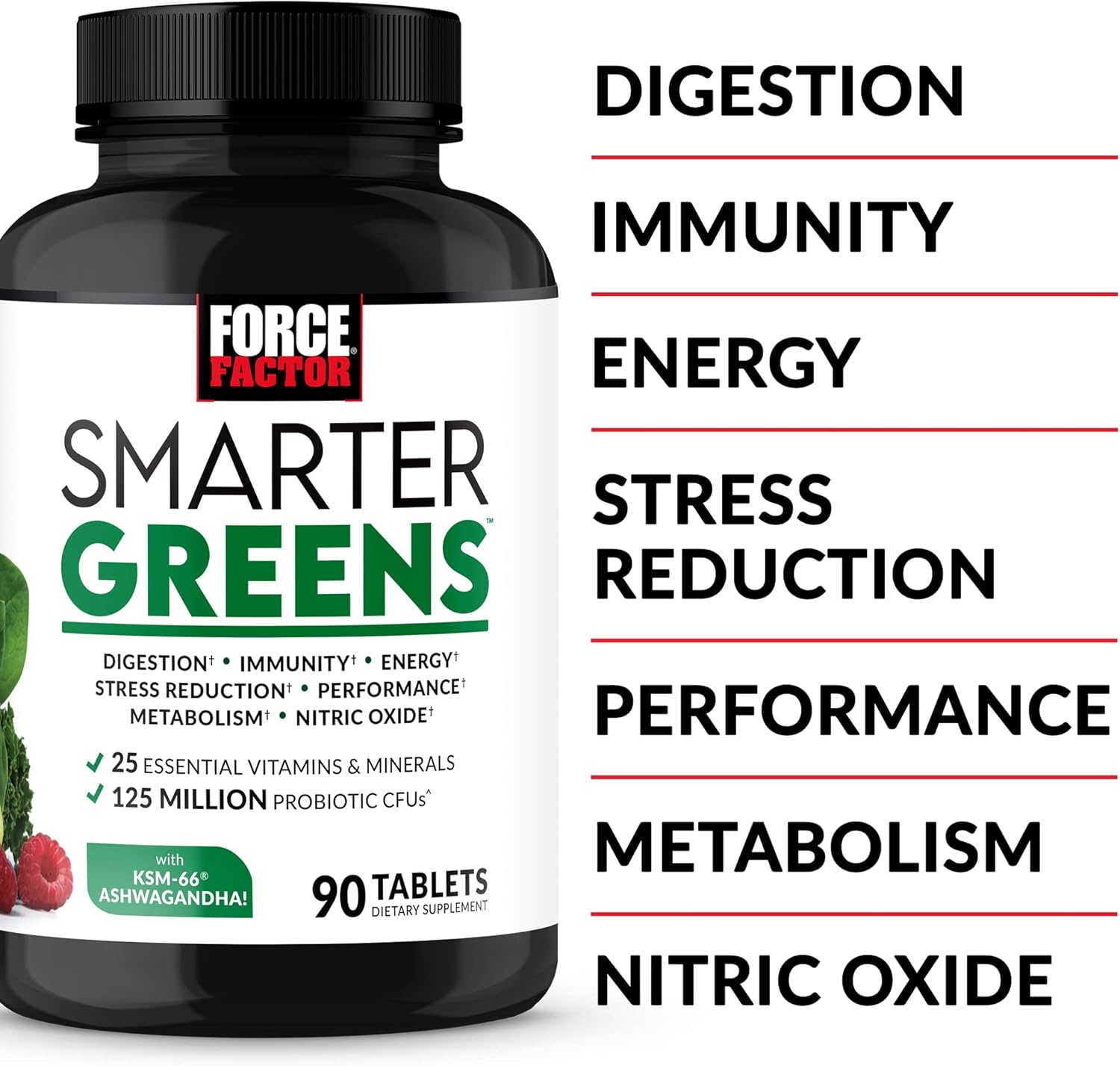 FORCE FACTOR Smarter Greens Tabletas, suplemento de verduras con más de 25 superalimentos y antioxidantes para mejorar la digestión, reducir el