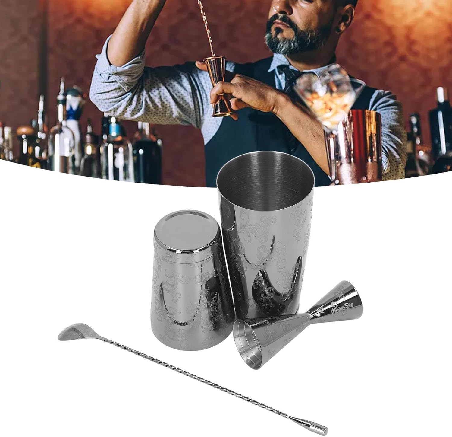 Kit de barman de acero inoxidable Boston Cocktail Shaker Set multifuncional para mezclar bebidas, hogar, bar, fiesta (juego 2)