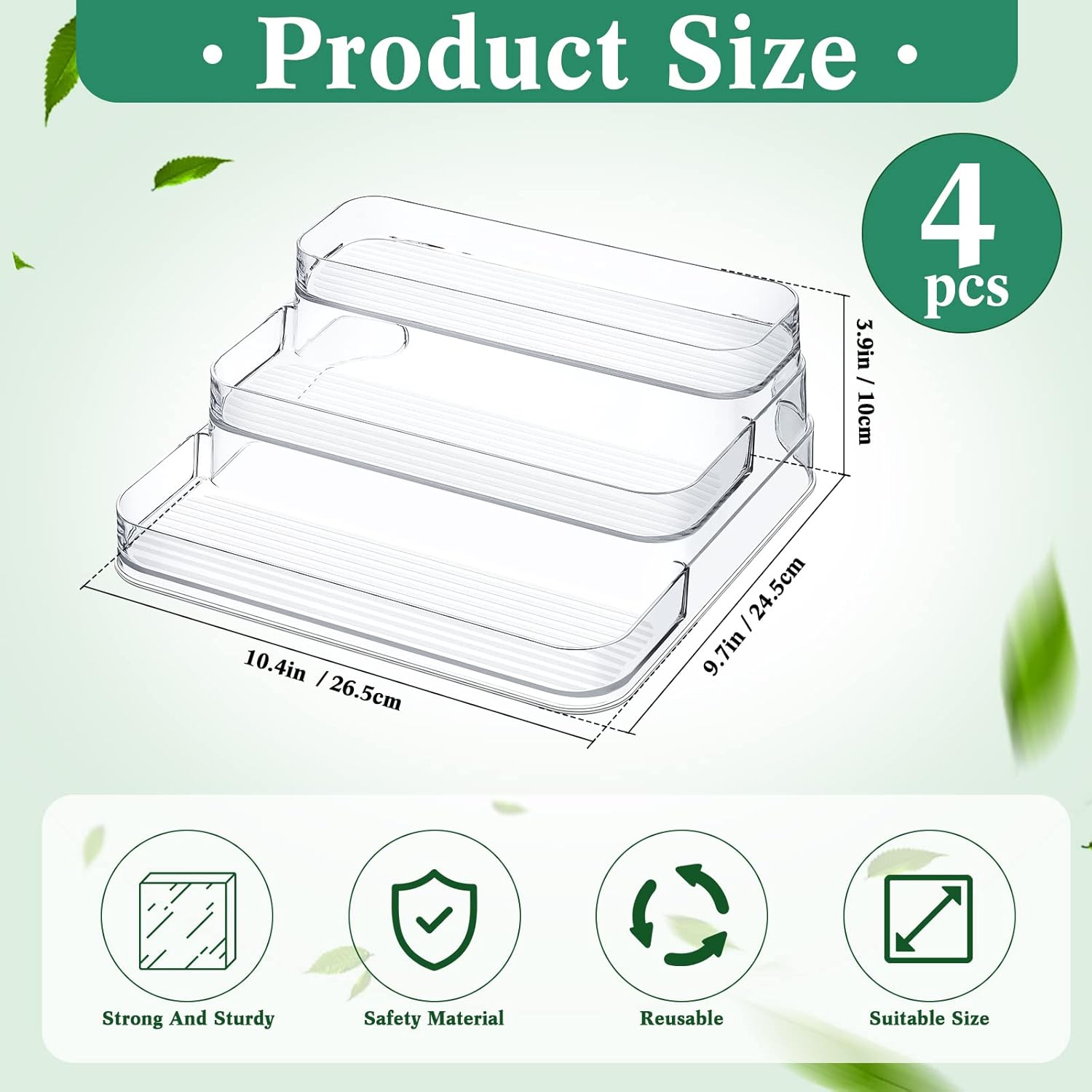 Macarrie Organizador de especias de plástico transparente de 3 niveles para despensa, 10.4 x 9.7 x 3.9 pulgadas