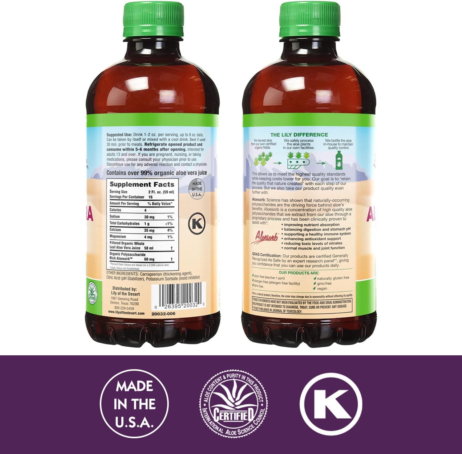 Lily Of The Desert Gel de aloe vera, sin conservantes, bebida de aloe vera de consistencia más gruesa filtrada de hoja entera con vitaminas