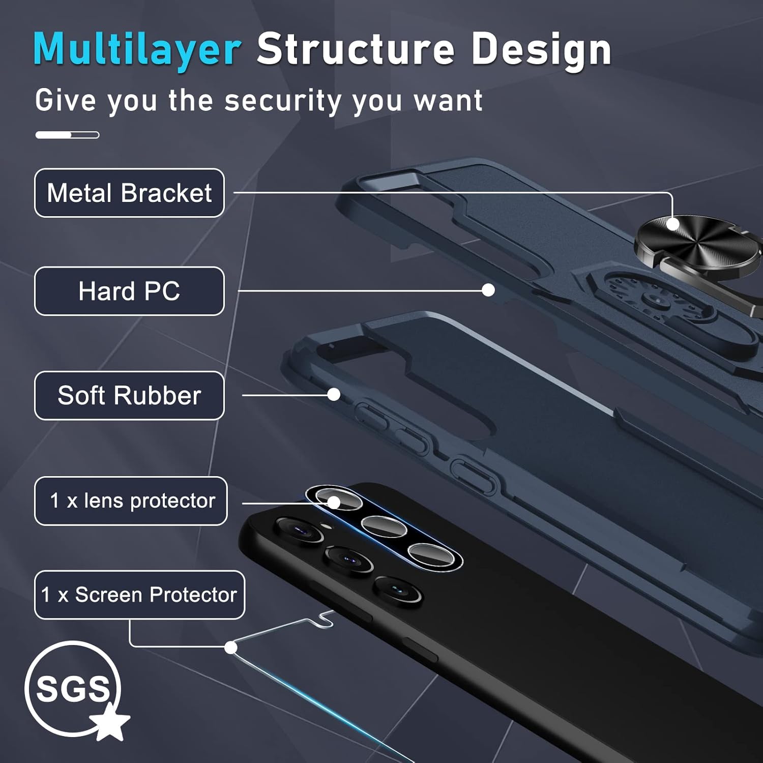Janmitta Funda para Samsung Galaxy S23+ Plus con protector de pantalla + protector de lente de cámara, resistente a prueba de golpes, funda de