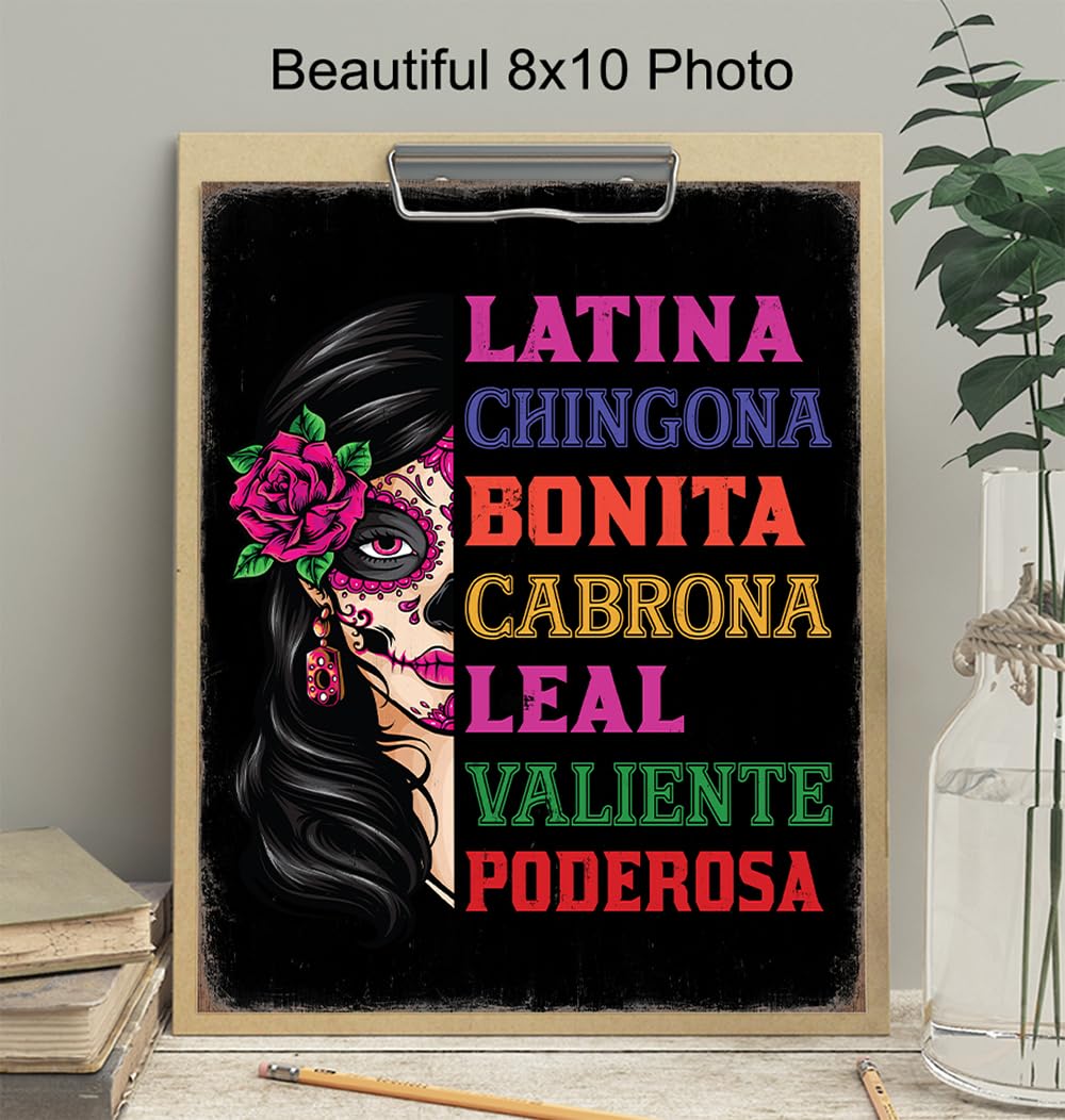 Latinx Wall Art for Women – Mexican Theme Regalos Para Mujer – Sugar Skull Decor Decoracion Para Sala, Nina – Inspirational Quotes Wall Art for
