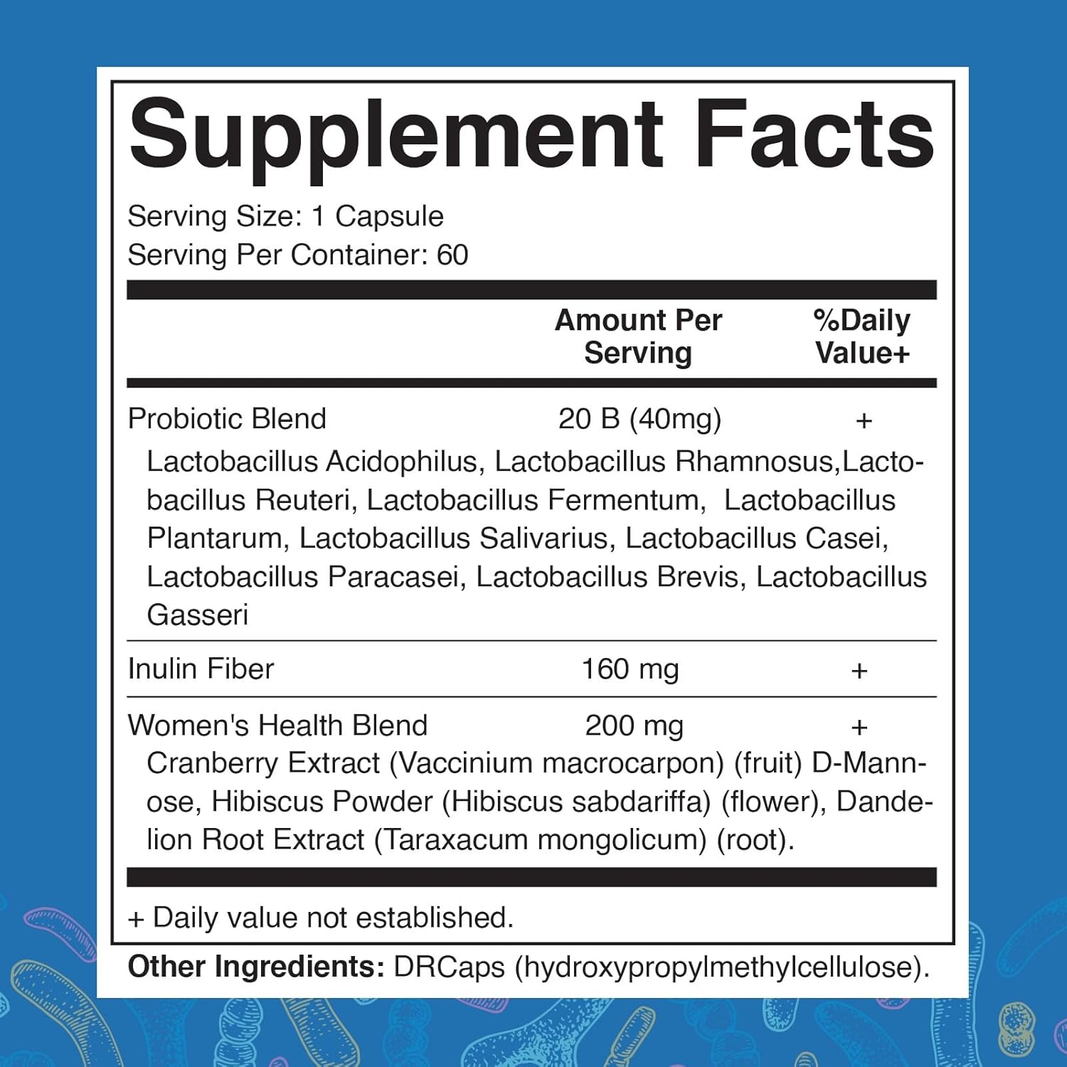 Vitamatic Probióticos vaginales 20 mil millones para mujeres, equilibrio de pH y control de olores con prebióticos y probióticos, 60 cápsulas DR,