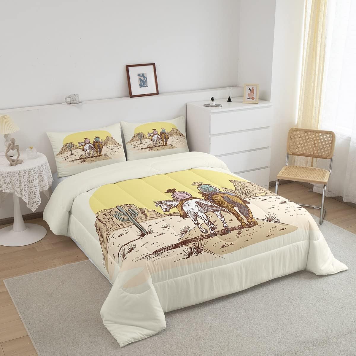 Erosebridal Juego de edredón de vaqueros, ropa de cama matrimonial del salvaje oeste para hombres, mujeres y niños, edredón de plumas de caballo