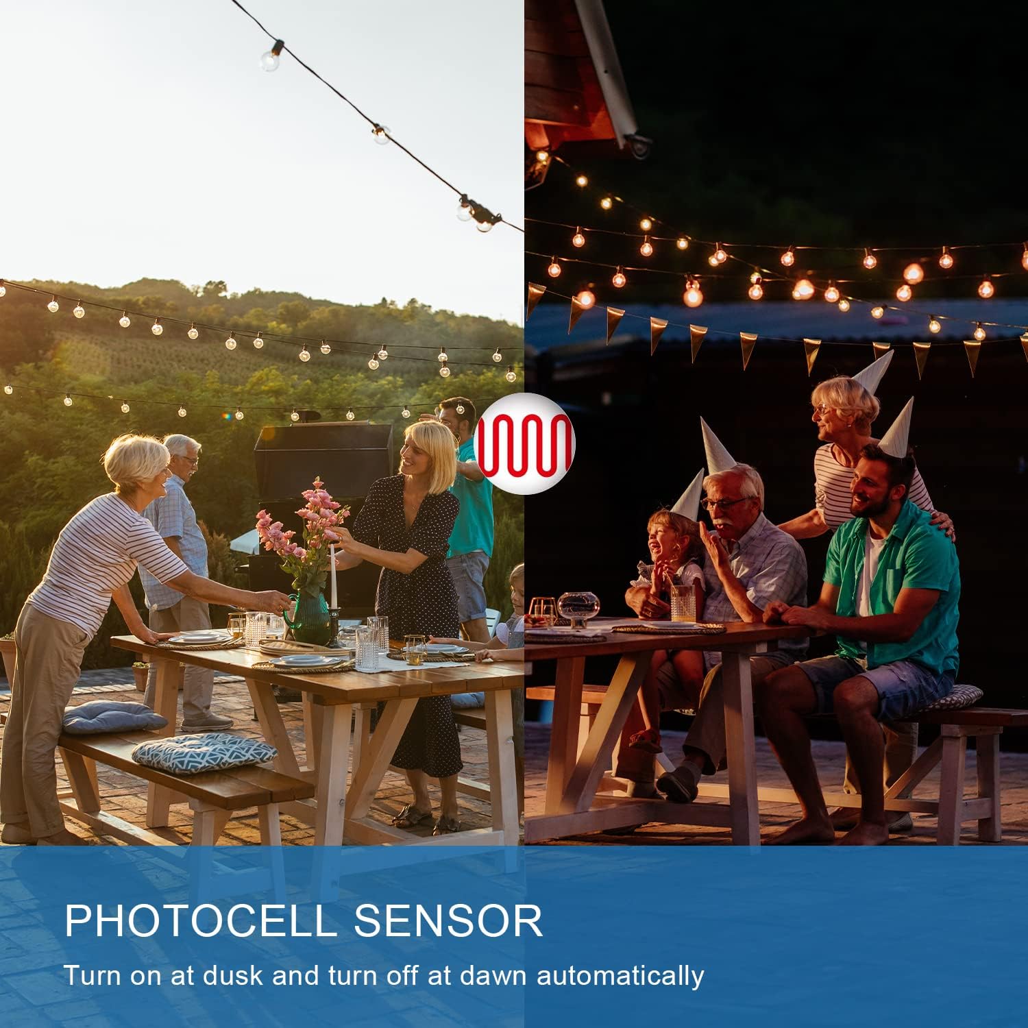 New One Temporizador con sensor de luz para exteriores, impermeable, temporizador de atardecer a amanecer, 2 tomas de tierra, interruptor de enchufe