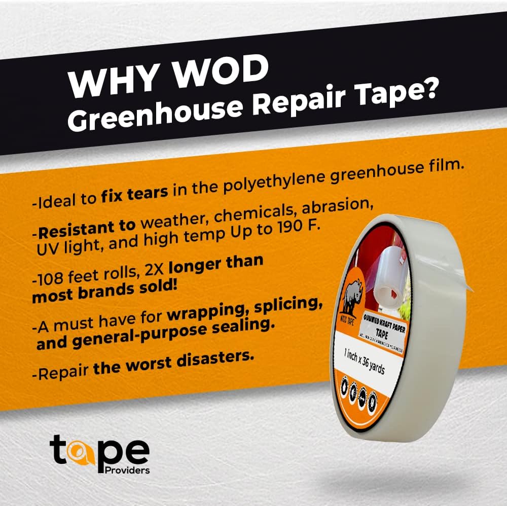 WOD GHT5A Cinta de Reparación de Invernadero, transparente – 1 pulgada x 108 pies Cinta de Película de Polietileno de Sellado Resistente al Clima,