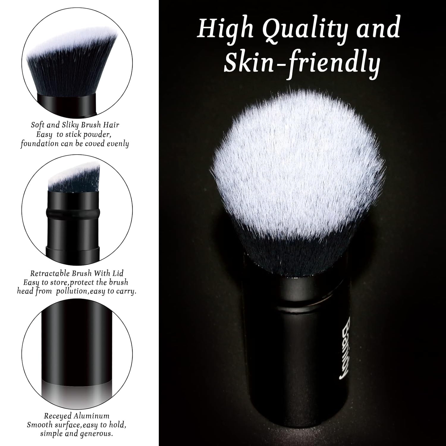 Brocha de maquillaje Kabuki para la cara, retráctil, cepillo Kabuki de viaje, portátil, impecable para base, rubor en polvo, bronceador, pulido,