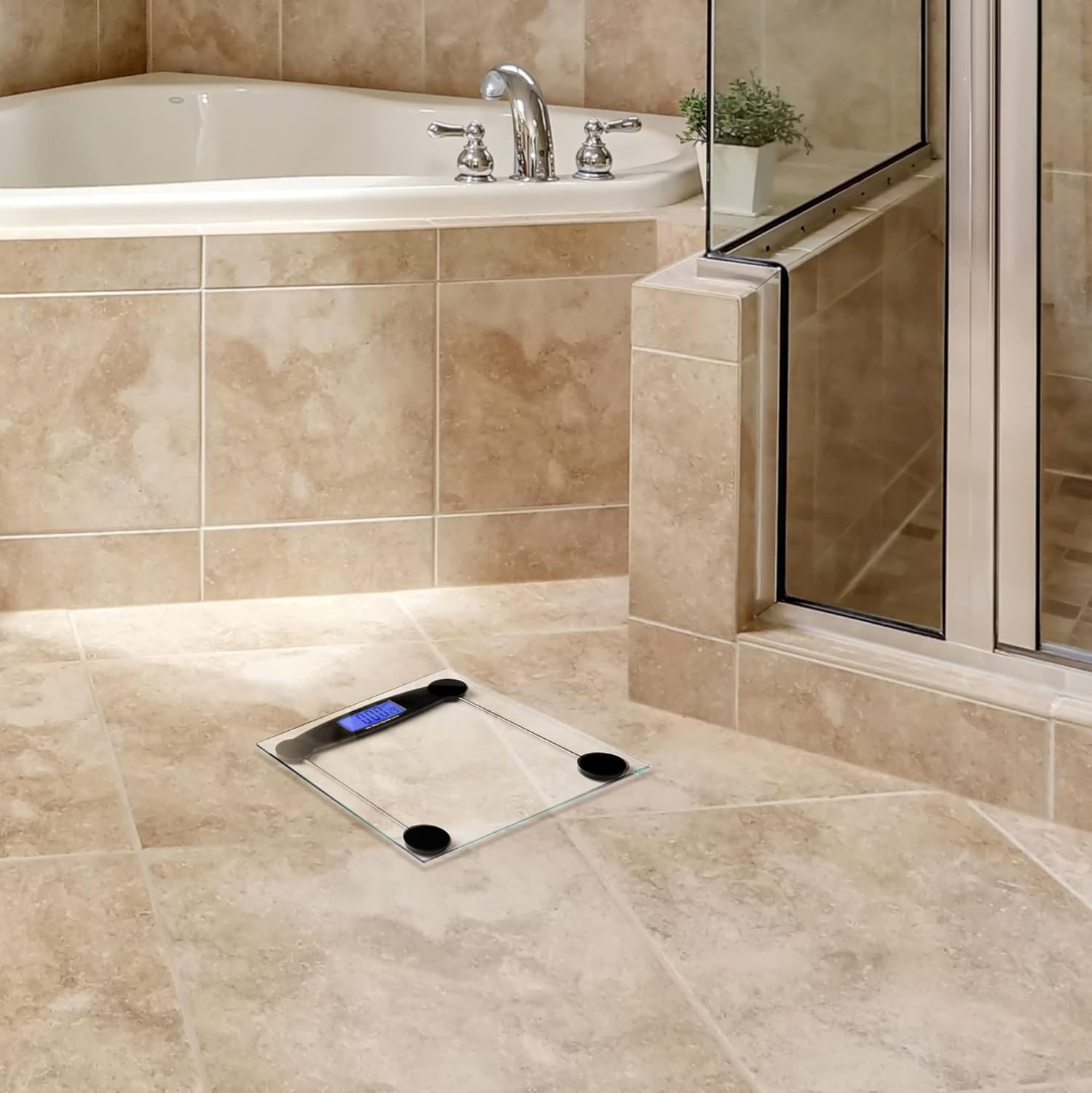 Poplar Home Products Báscula digital de baño para un peso corporal preciso, báscula de vidrio transparente ultra fina, diseño de paso automático, 4