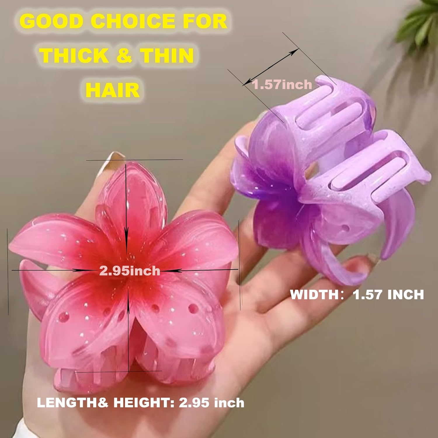 Pinzas de pinza de flores, paquete de 8, 4 unidades, 1 paquete de pinzas para el cabello para mujer, pinzas grandes antideslizantes de flores