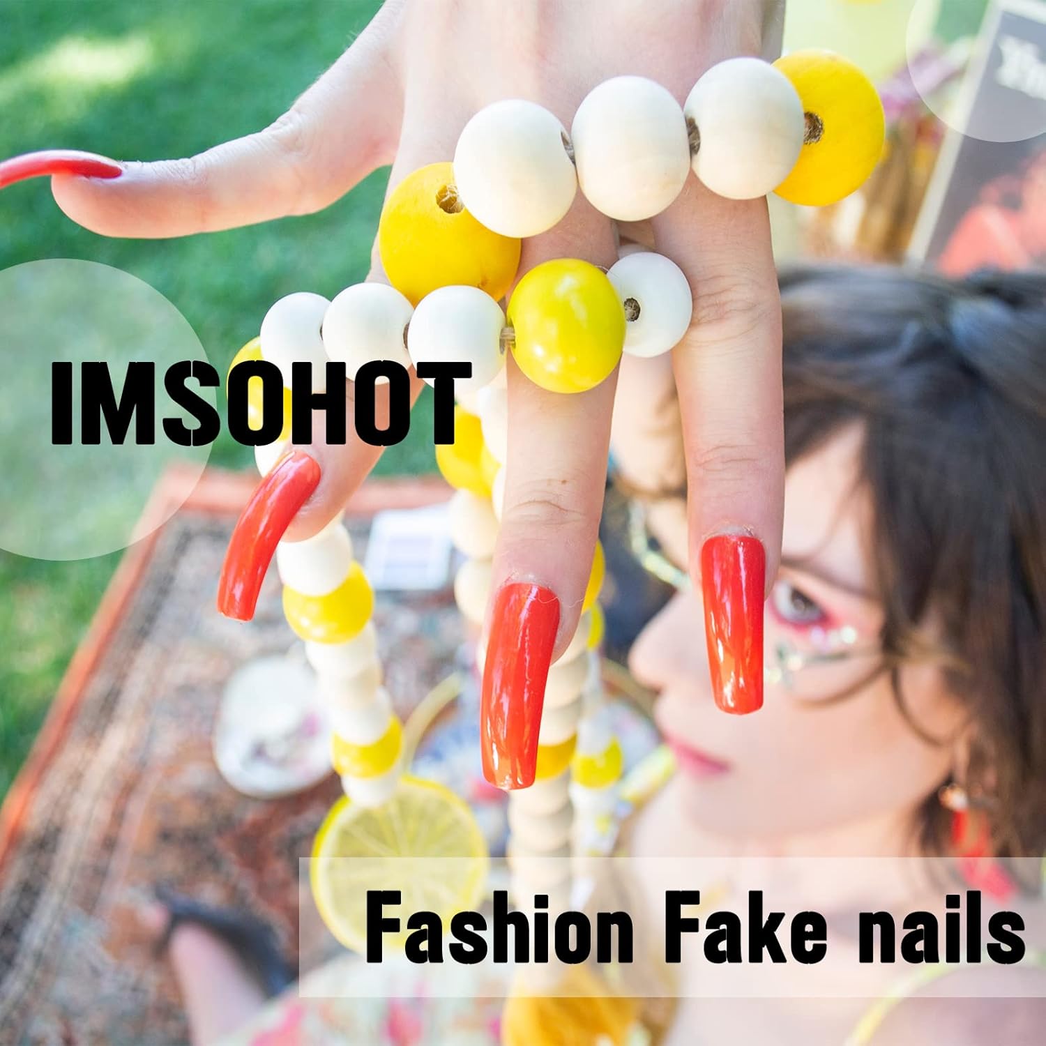 IMSOHOT Uñas postizas largas a presión, estilo ataúd, francesas, con purpurina, uñas postizas brillantes de cobertura completa, uñas acrílicas