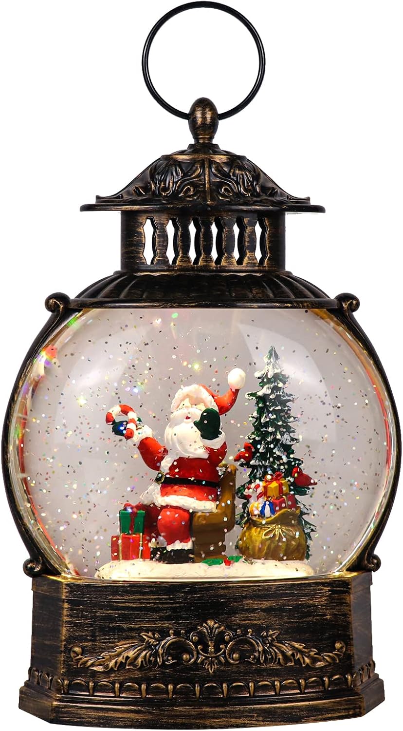 DRomance Christmas Singing Snow Globe Lantern Battery Operated USB Powered Lighted Water Glitters Music Snow Globe Holiday Decoration for Women