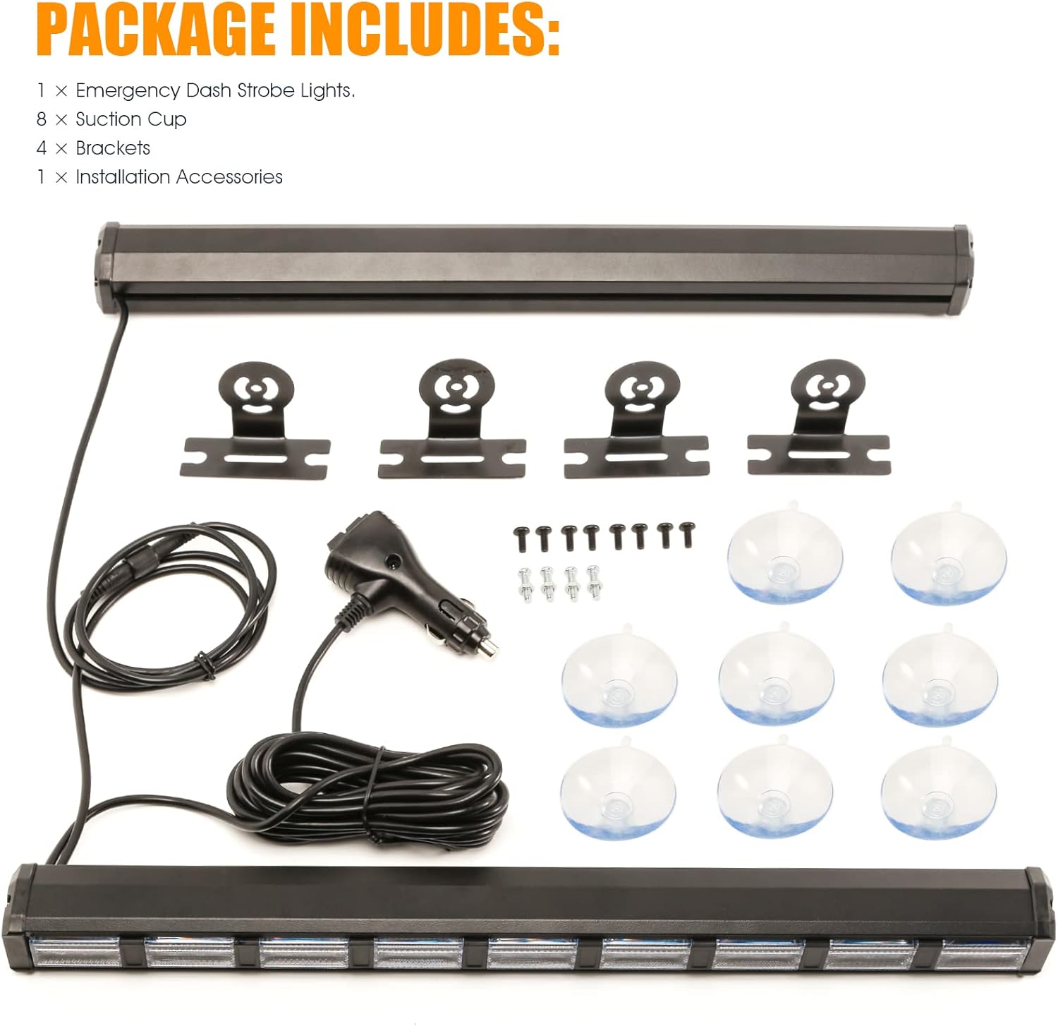 BooYu Actualizado Barra de luz estroboscópica de emergencia conmutable de 4 colores para asesor de tráfico, 162 luces LED para parabrisas 2 en 1,