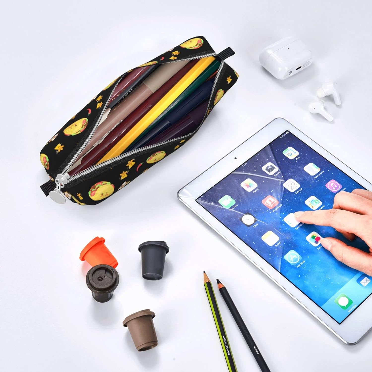Estuche para lápices de tacos para niños y niñas, estuche de alta capacidad con organizador de cremallera, bolsa de papelería para oficina y