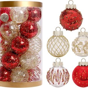 MSUIINT 25 bolas de Navidad, 2.4 pequeñas bolas de Navidad inastillables para árbol de Navidad, bolas colgantes con purpurina para árbol de Navidad, MSUIINT 25 bolas de Navidad, 2.4 pequeñas bolas de Navidad inastillables para árbol de Navidad, bolas colgantes con purpurina para árbol de Navidad,