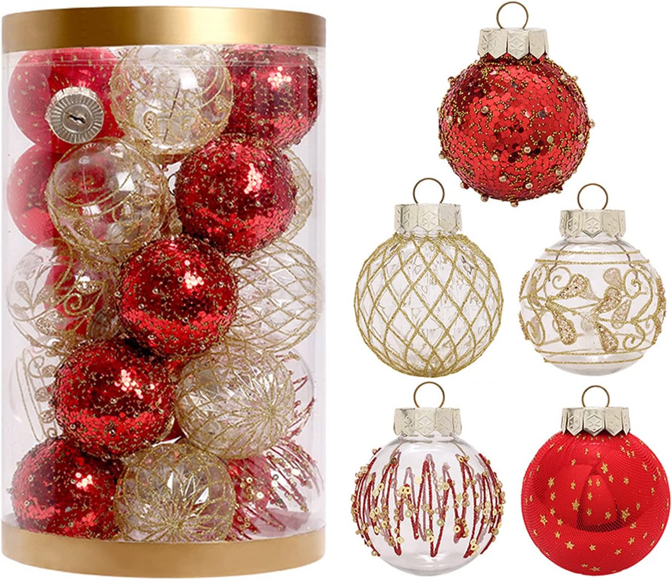 MSUIINT 25 bolas de Navidad, 2.4 pequeñas bolas de Navidad inastillables para árbol de Navidad, bolas colgantes con purpurina para árbol de Navidad,