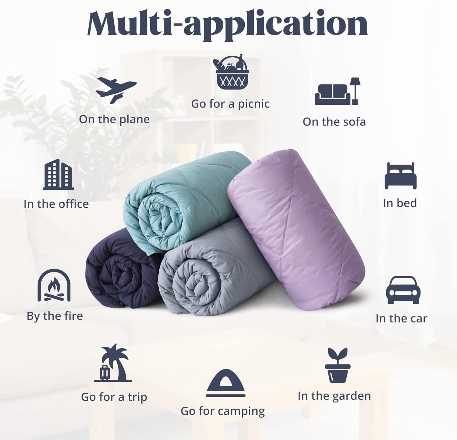 puredown Mantas de plumón para sofá, manta ligera para interiores y exteriores, manta suave para viajes y hogar, color azul marino, 50 x 70 pulgadas