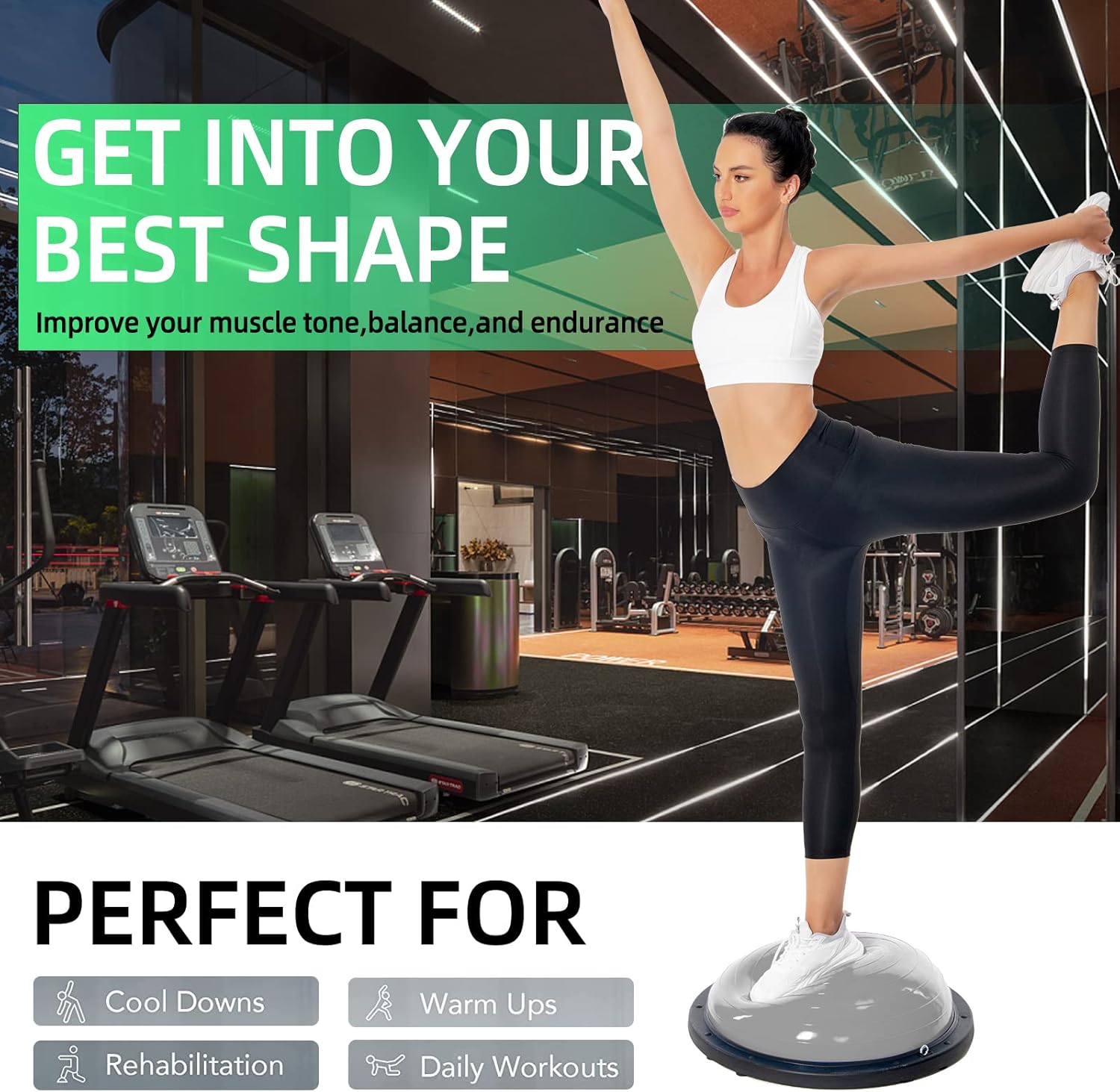 Entrenador de pelota de equilibrio, media pelota para yoga con banda de resistencia y bomba de pie, mejora el entrenamiento de media pelota de