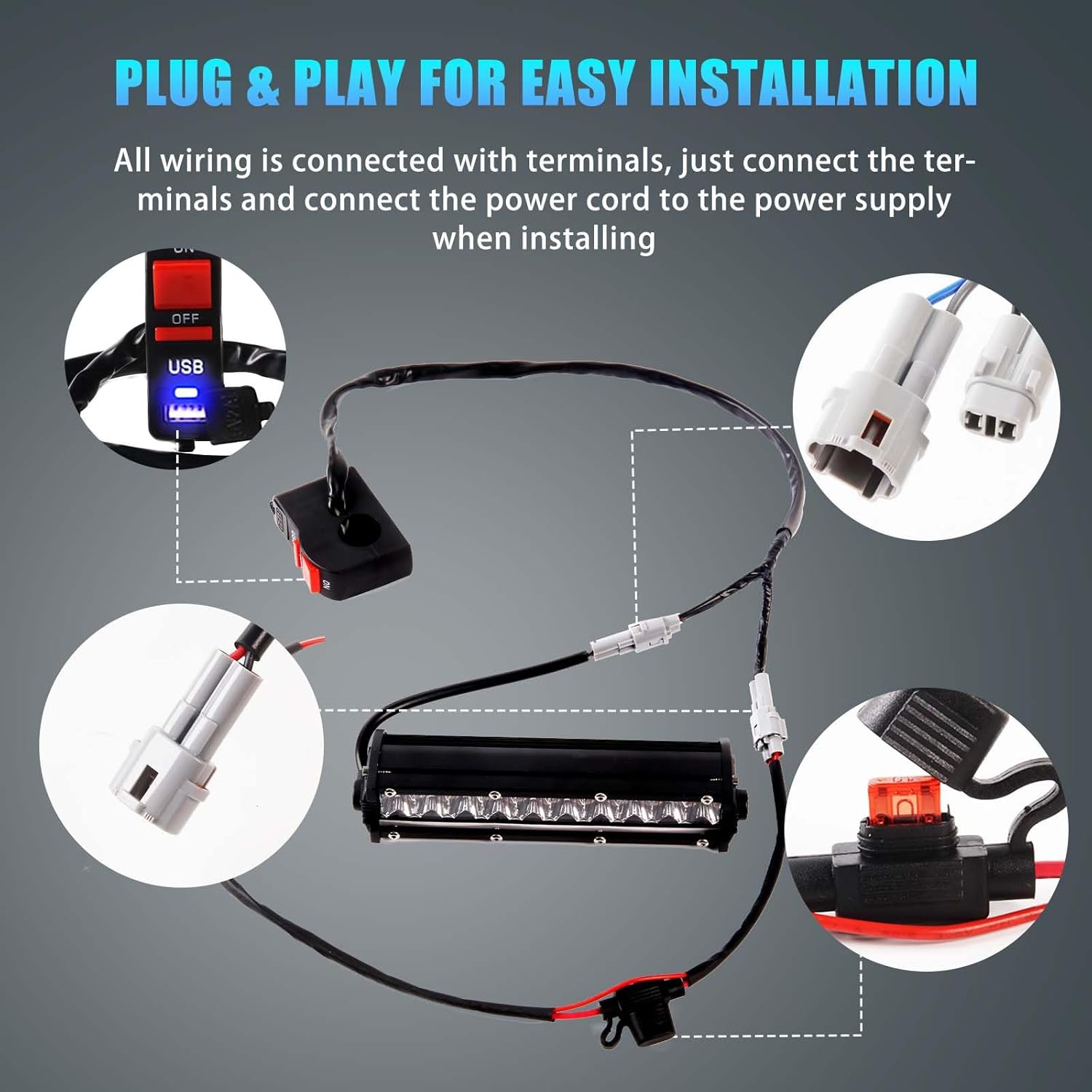 Kit de barra de luz de motocicleta para KLX110 CRF110 TTR110 YZ250F se adapta a la mayoría de barras de luz de manillar de 78 pulgadas de 60 W con