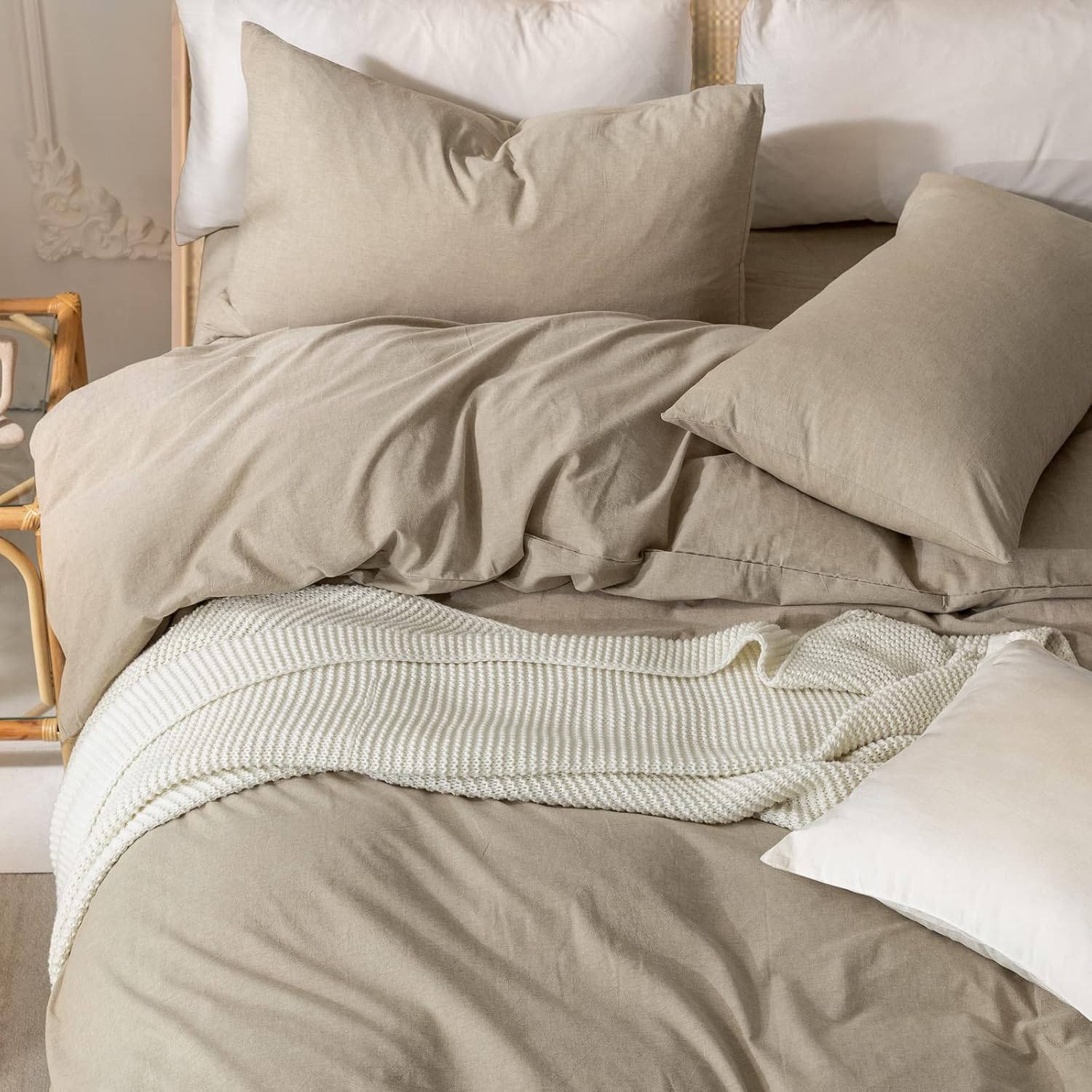 Juego de funda de edredón individual  100% algodón lavado súper suave, desgastado y elegante, duradero, juego de ropa de cama de 2 piezas con cierre