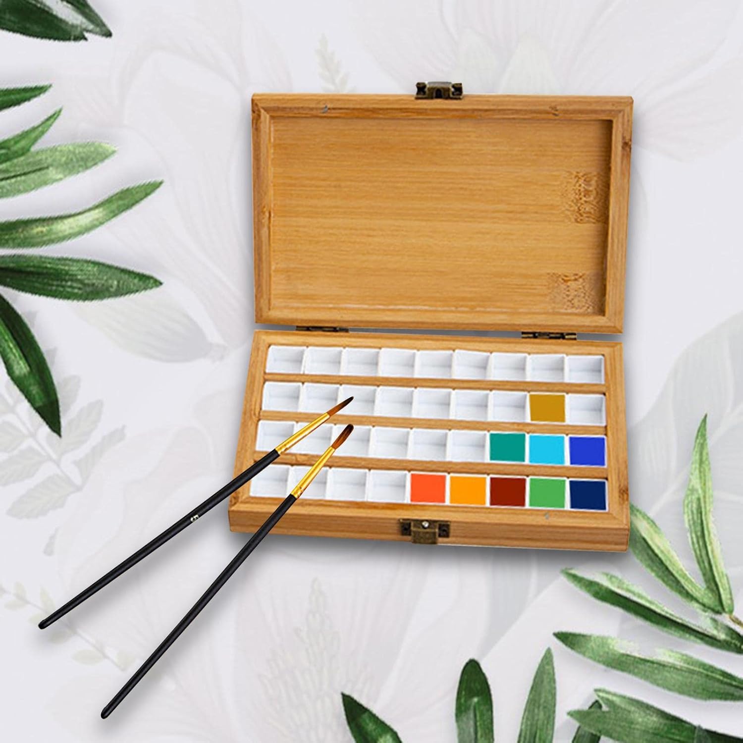 DYNWAVE Paleta de pintura de bambú vacía portátil, paleta duradera, gouache de madera con tapa, caja de pintura de acuarela para pintores, niños,