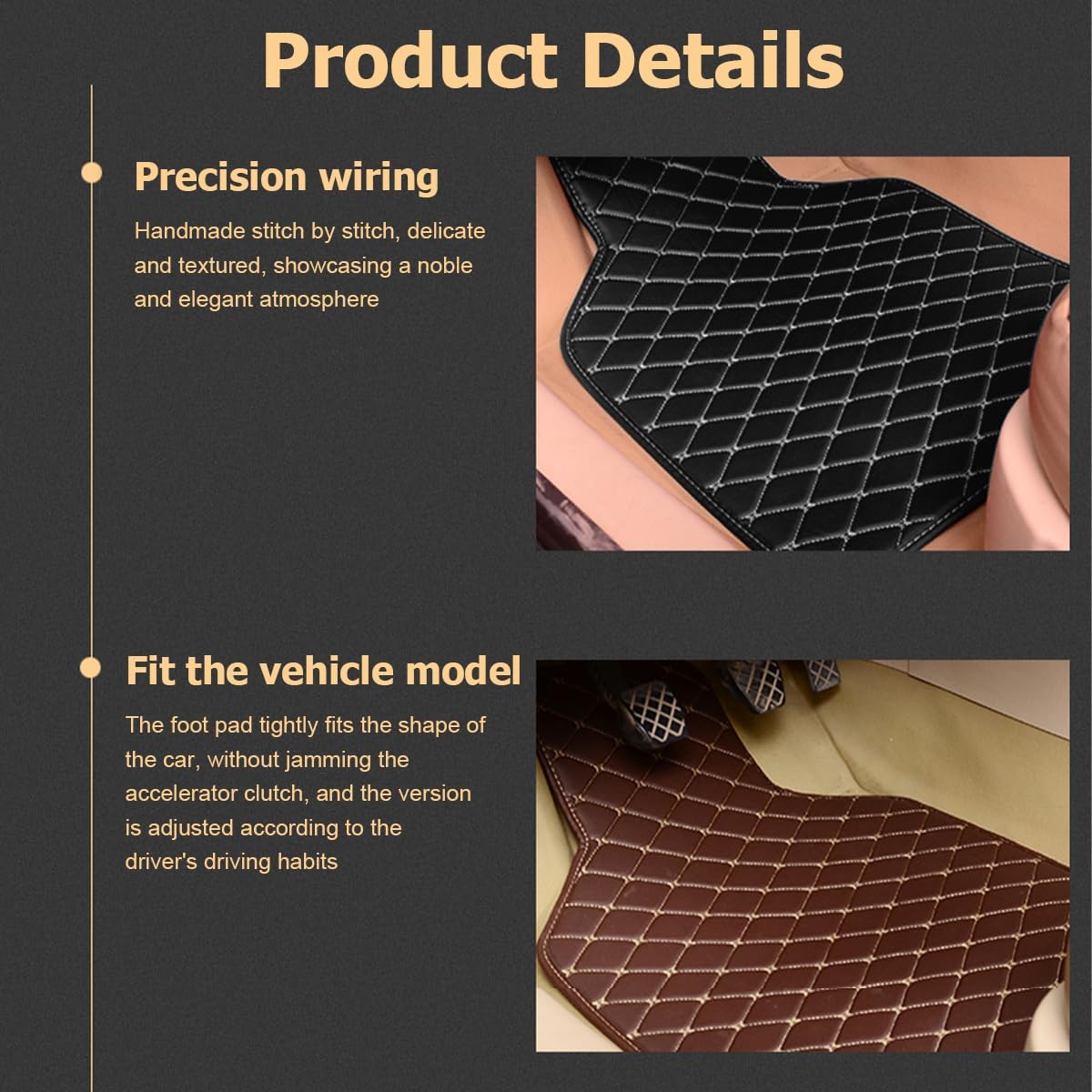 AUCELI Juego de 4 tapetes para piso de automóvil, piel sintética de lujo para todo tipo de clima, ajuste universal, alfombrilla delantera y trasera