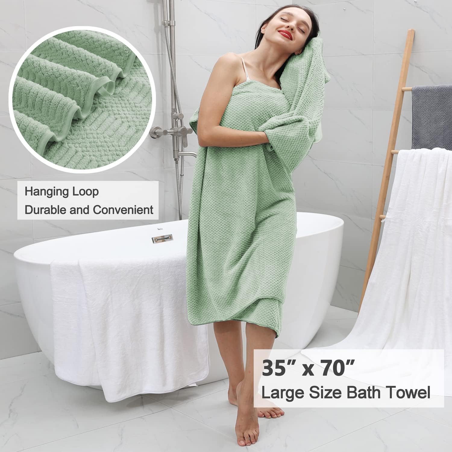 Juego de 4 toallas de baño grandes de 35 x 70 pulgadas, toallas de baño extragrandes verdes, toallas jumbo de 600 GSM, suaves, altamente