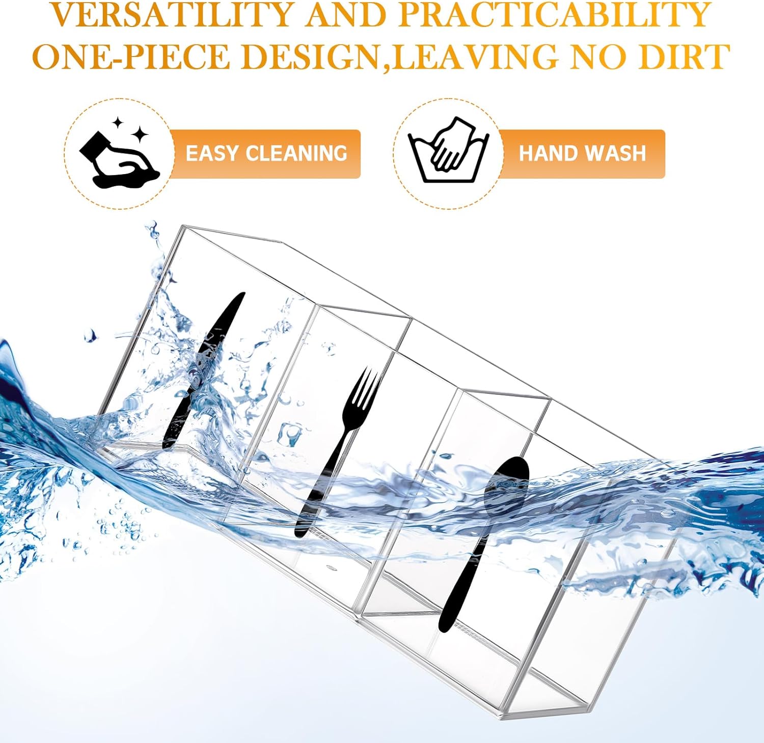 Organizador de almacenamiento de cubiertos de acrílico transparente, organizador de cubiertos para encimera, soporte para cucharas y tenedores, caja
