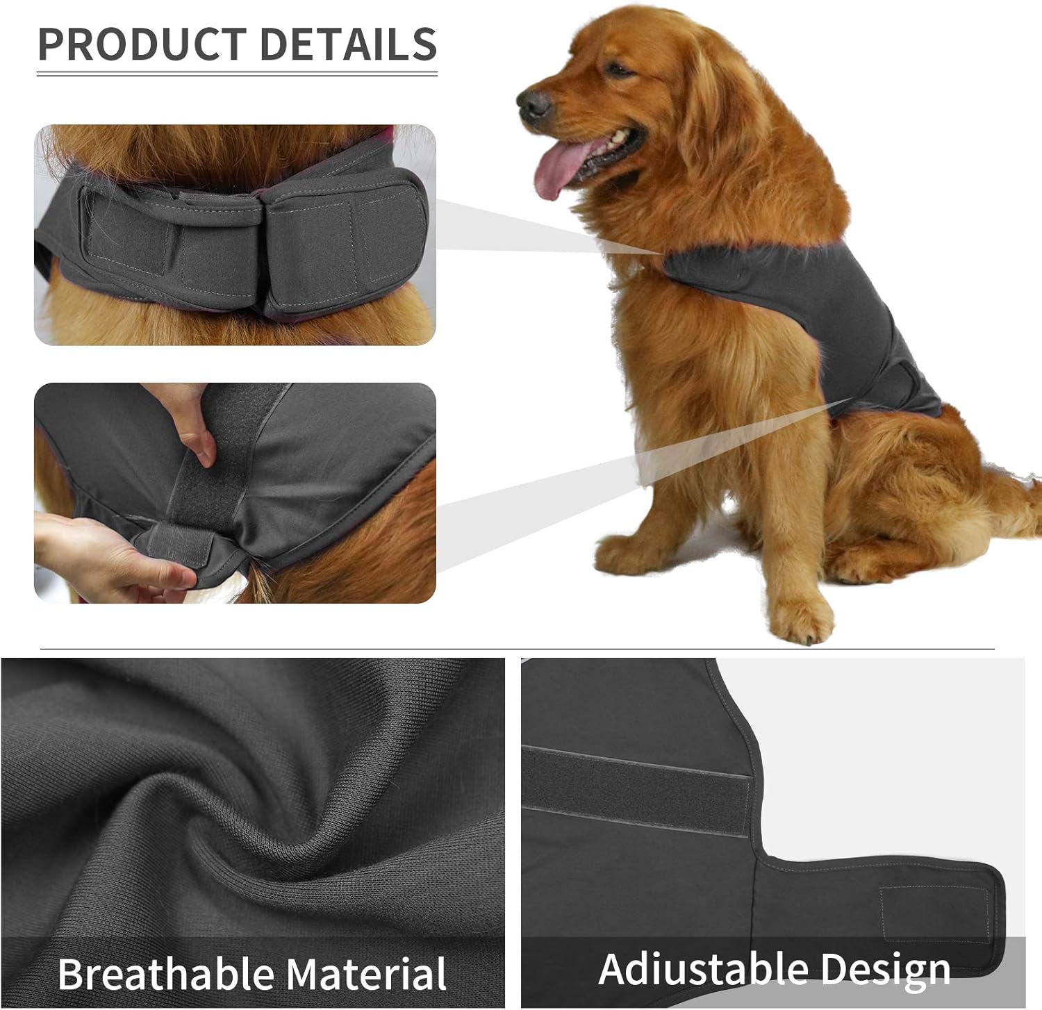 Abrigo cómodo para aliviar la ansiedad del perro, chaleco calmante para tormentas eléctricas, viajes, fuegos artificiales, visitas al veterinario,