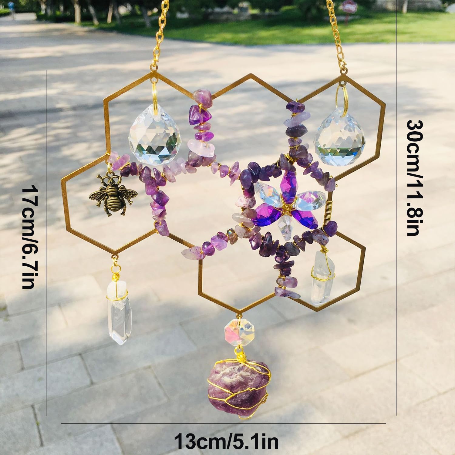Atrapasoles de cristales para colgar en la ventana, diseño de panal de abejorros, hecho a mano, para el hogar, interior, exterior, jardín, adorno de