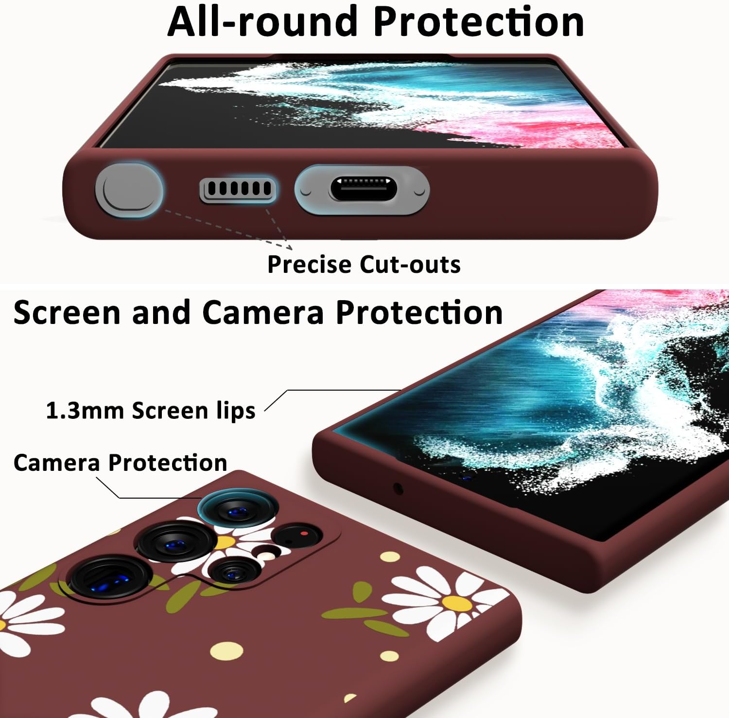 MINSCOSE Funda compatible con Samsung Galaxy S22 Ultra, bonito diseño de flor de crisantemo, silicona suave, delgada, femenina, a prueba de golpes,