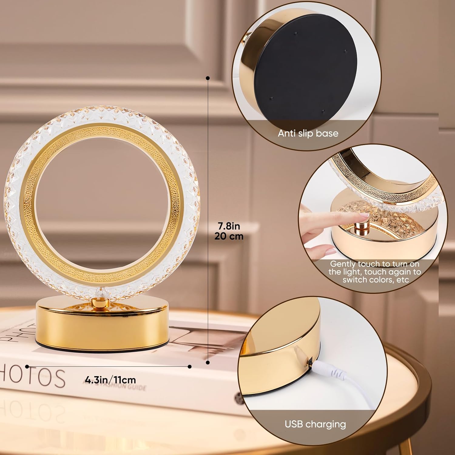 Lámpara de mesa, luz nocturna con colores cambiantes, luz nocturna regulable para mesita de noche, lámpara de mesa recargable inalámbrica con carga