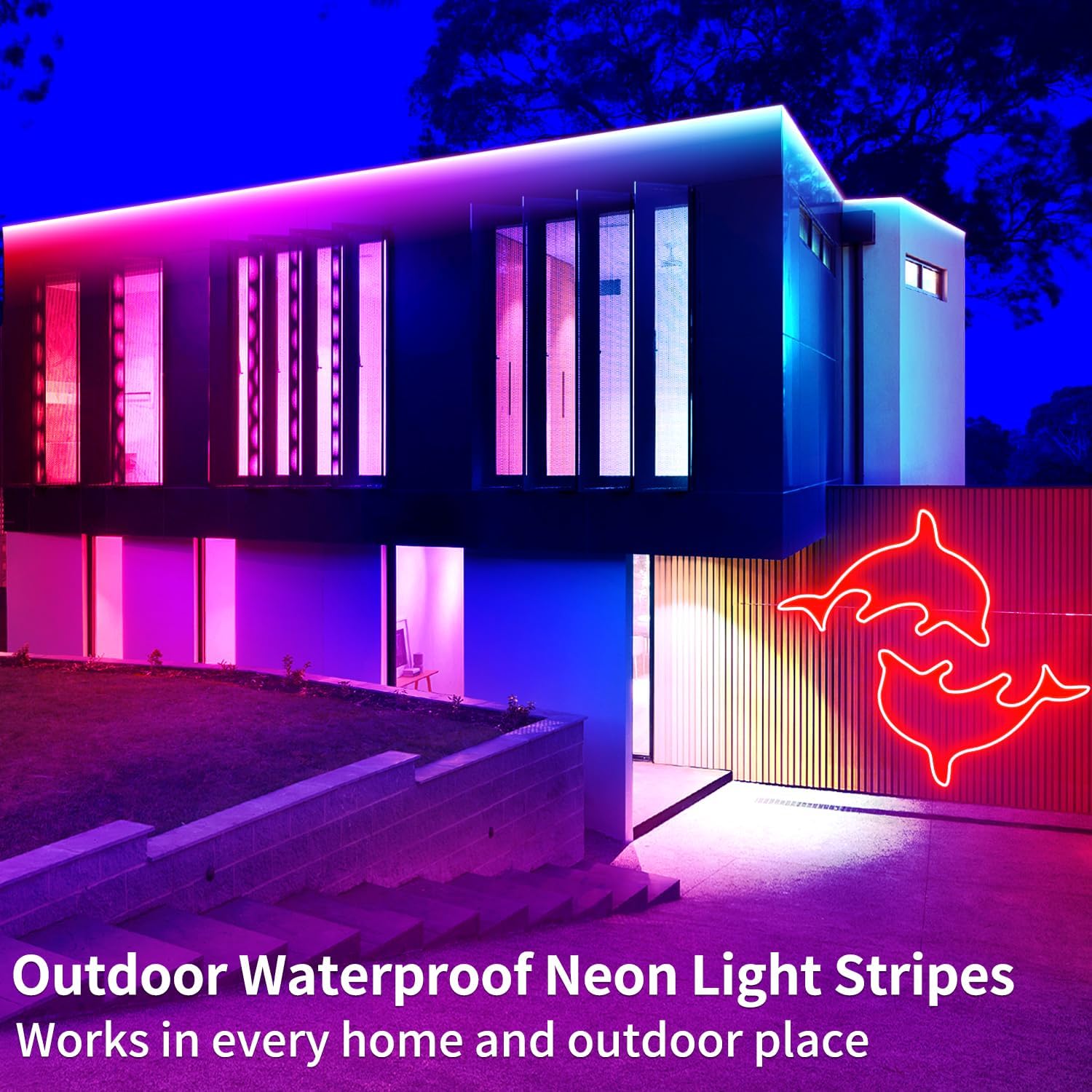 Tira de luces LED RGB de neón de 50 pies con control remotoAPP control IP65, impermeable, flexible, tira de luces LED de neón para decoración de