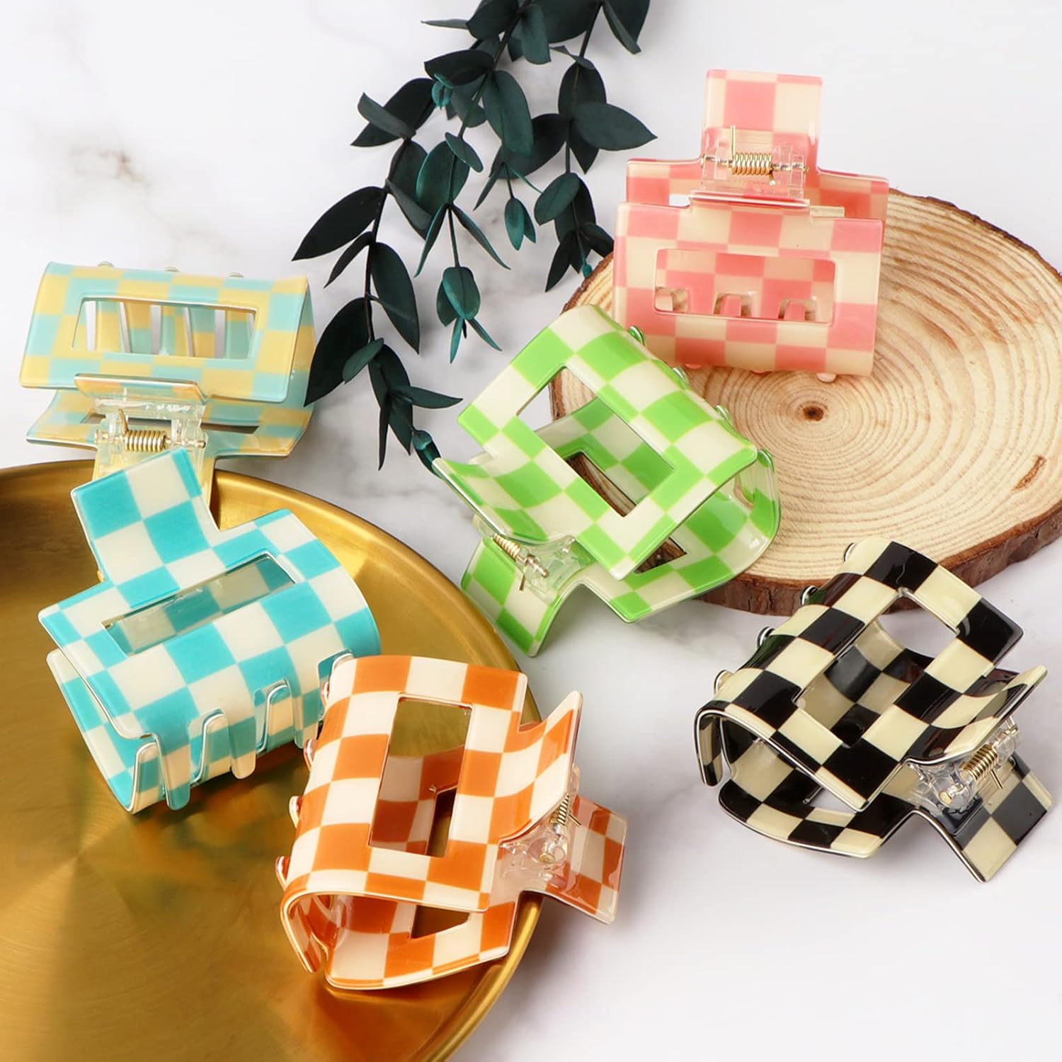 Paquete de 6 pinzas para el cabello a cuadros, pinzas de pelo cuadradas multicolores medianas, pinzas antideslizantes para el cabello, accesorios de