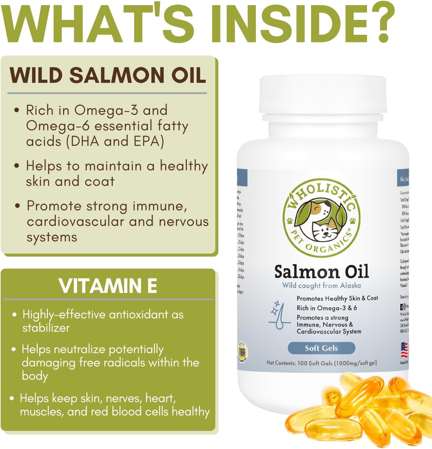 Wholistic Pet Organics Aceite de salmón Aceite de salmón salvaje de Alaska de aguas profundas para perros – Aceite de pescado Omega 3 para perros